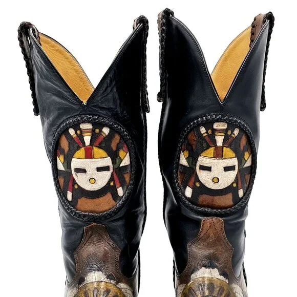 Custom 9D Hand Tooled/ Painted Native American Chief boots Vintage 1995 Western - Picture 12 of 16